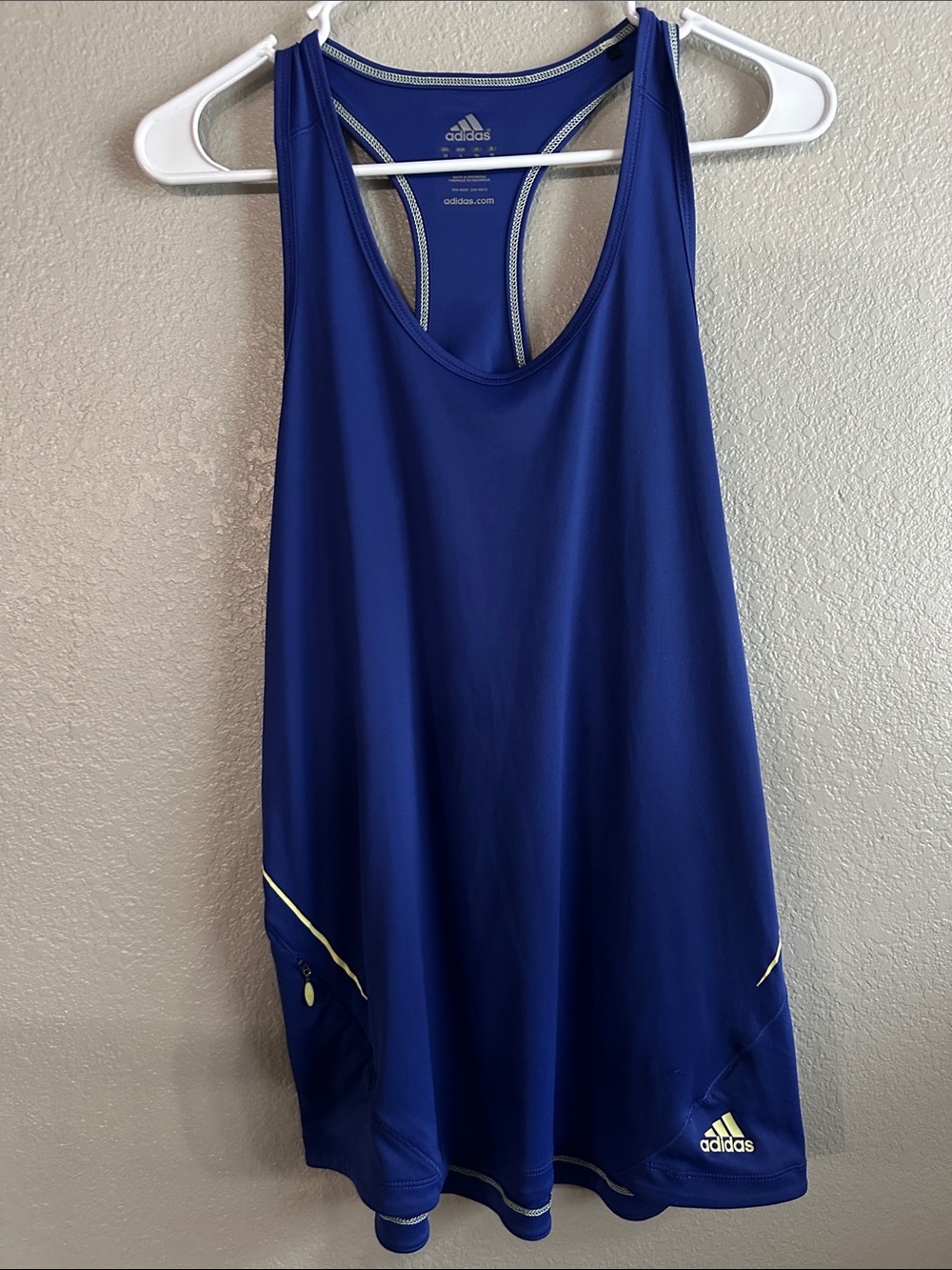 adidas Deep Blue Racerback Athletic Tank with Yellow Trim
